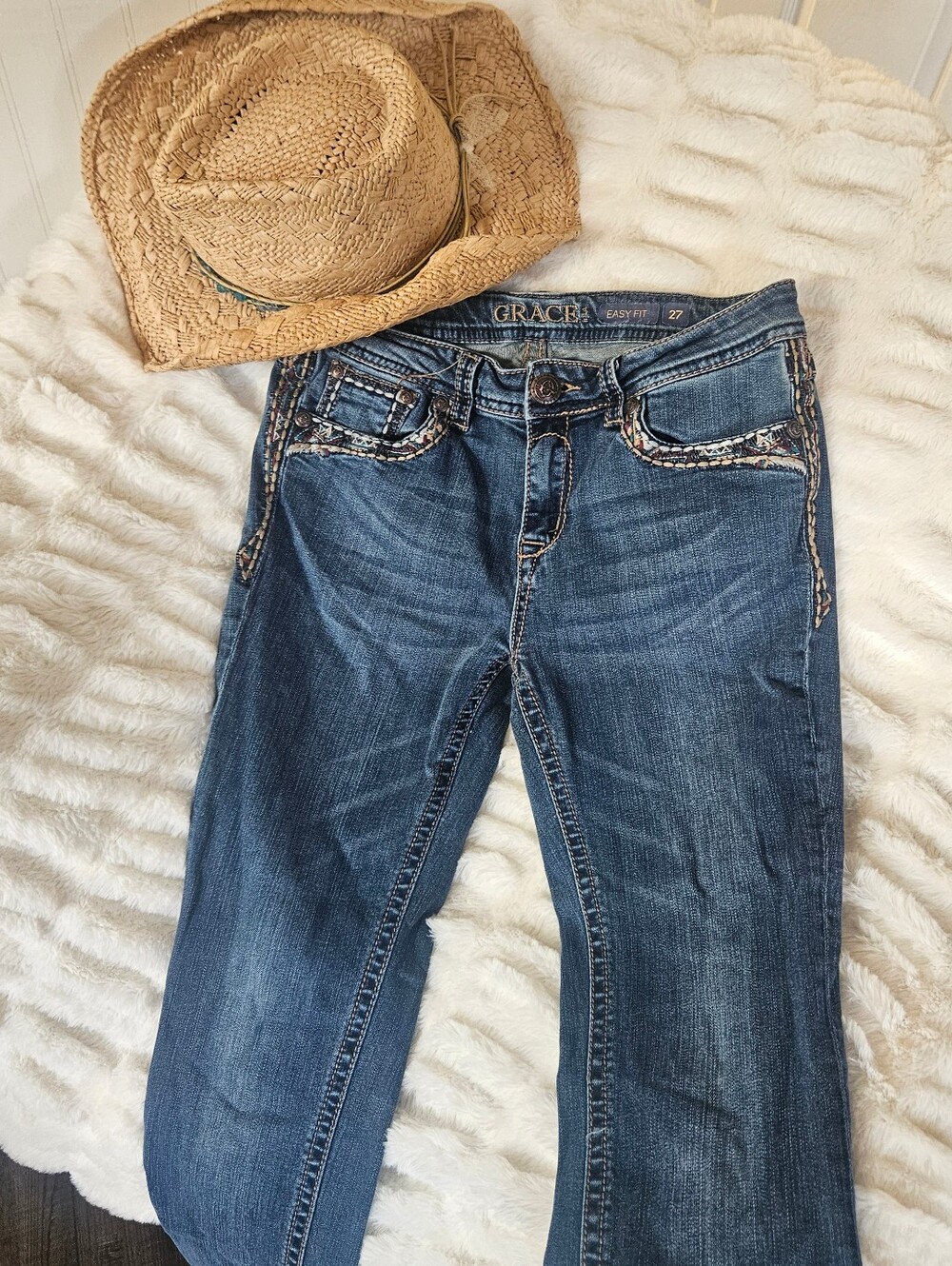 Grace in LA Dark Blue Skinny Jeans with Braided Trim